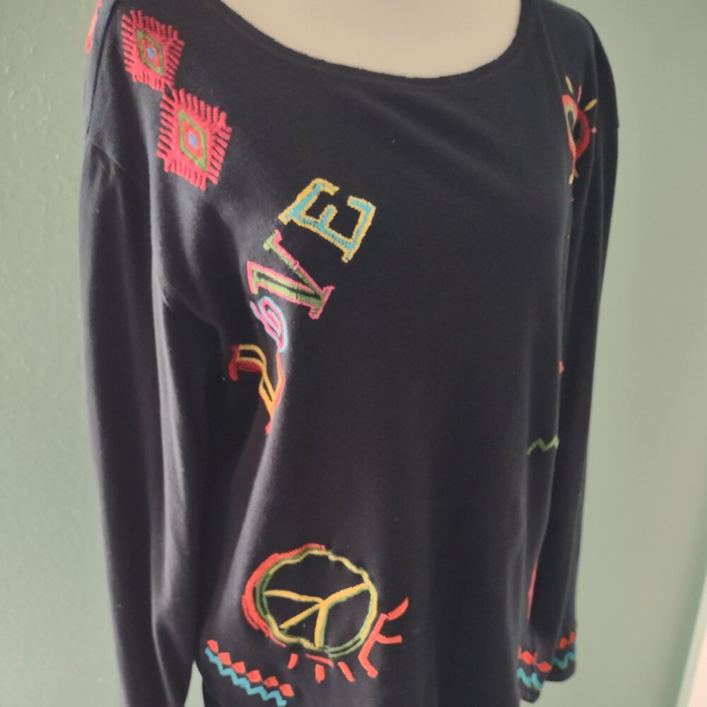 Chico's Long Sleeved  Boho Embroidered T-Shirt. Size 3 (XL)